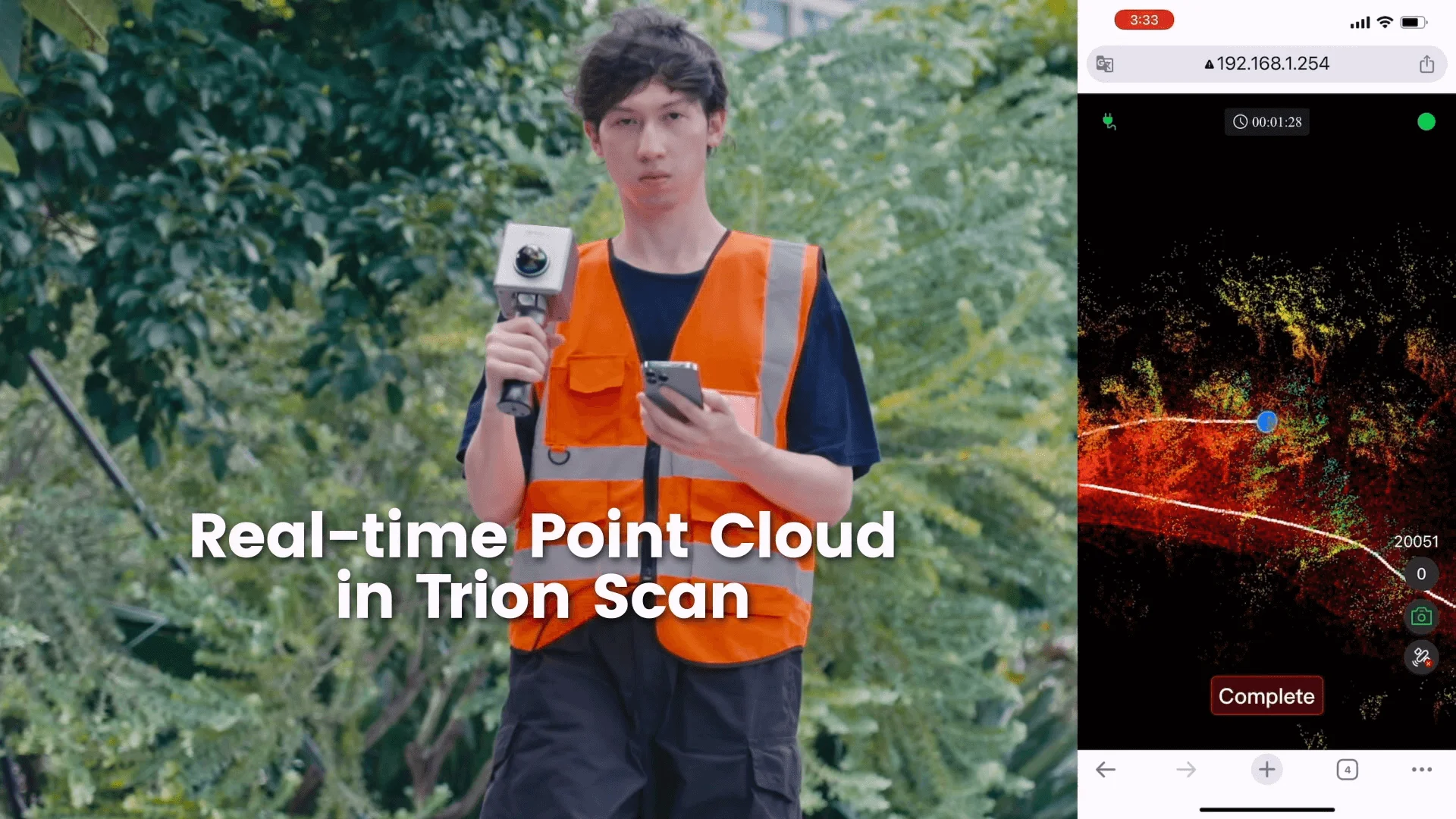 Real-time point cloud preview via FJD Trion Scan mobile app during an outdoor 3D scanning project in KSA using the FJD Trion P1 scanner.