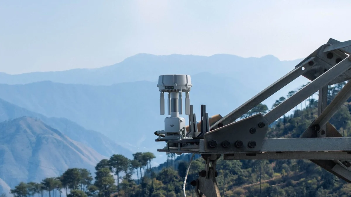 DJI O4 Ground Station installed on steel tower structure for outdoor long-range drone operations